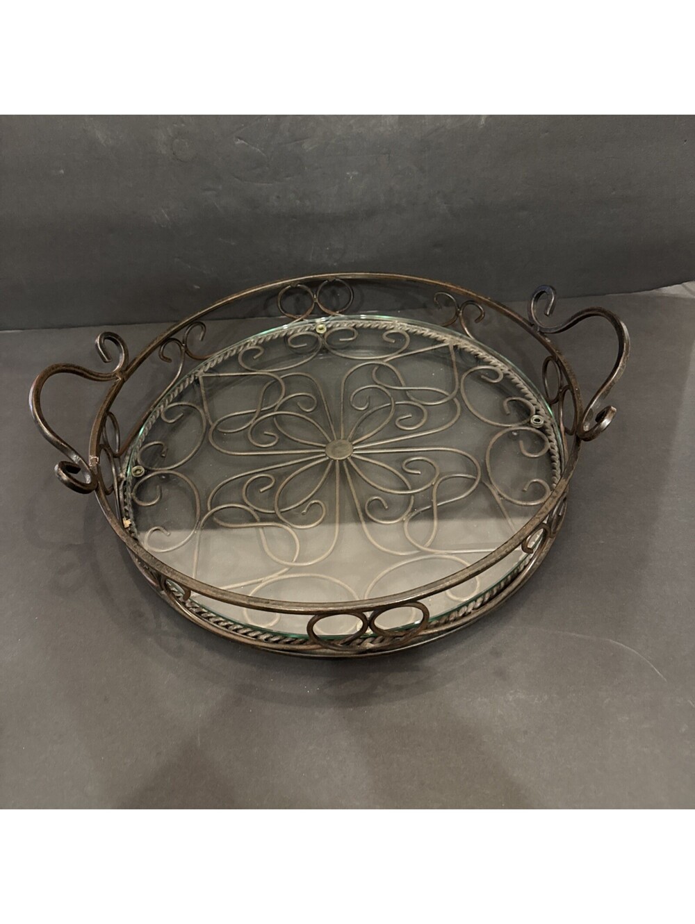 Southern Living at Home Jamestown Wrought Iron Footed Round Tray Glass Insert